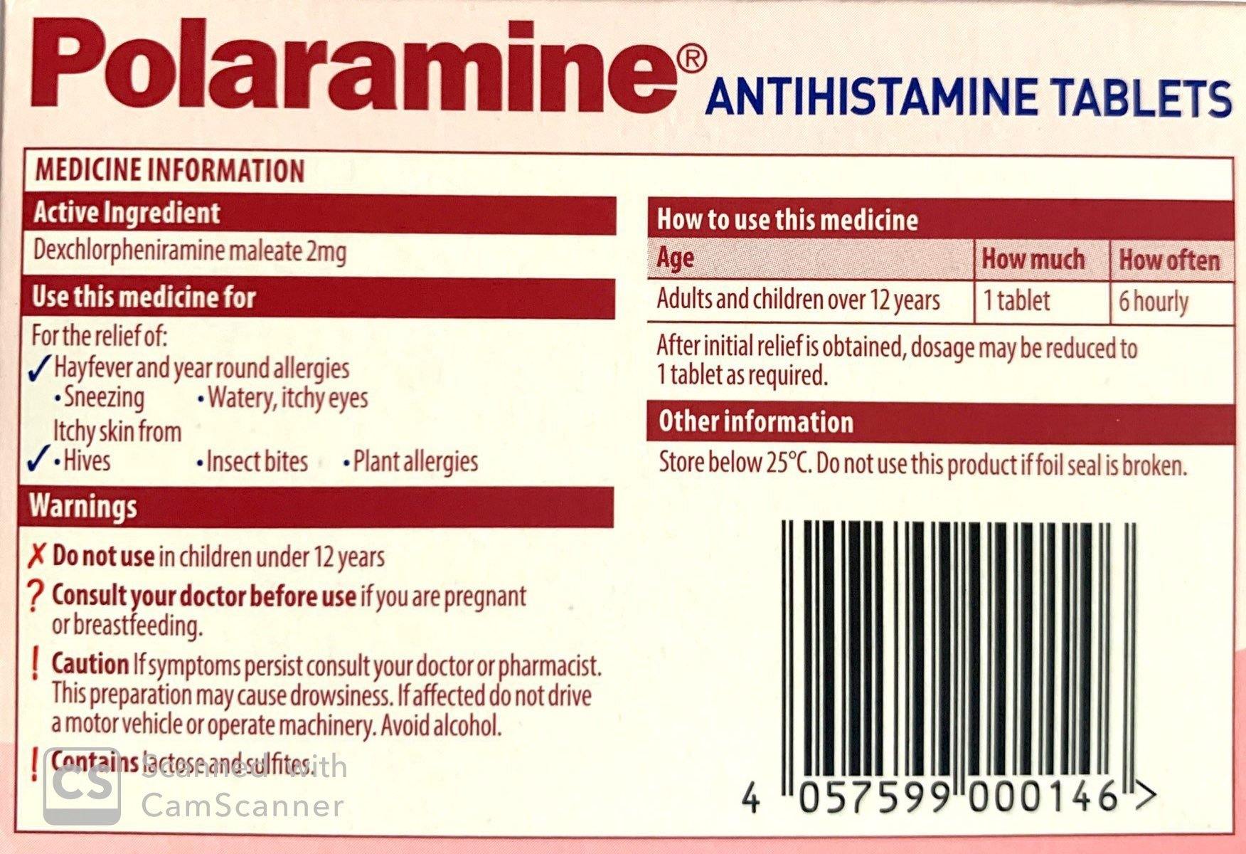 Polaramine 2mg Tablets - Colour Free 40 Tablets, Pharmacist Only Medicine - DominionRoadPharmacy