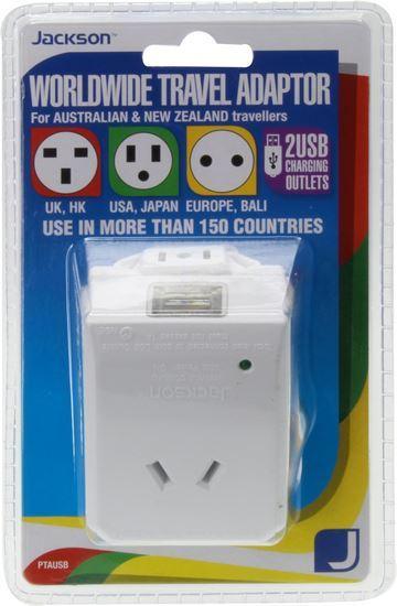 Jackson Outbound Travel Adaptor. Includes 2x USB Charging Ports-PTAUSB