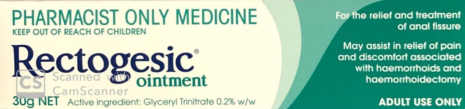 Rectogesic Ointment For Relief &amp; Treatment Of Anal Fissure 30g - Pharmacist Only Medicine