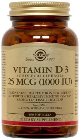 Solgar Vitamin D3  25 MCG (1000 IU) 100 Soft gel capsules