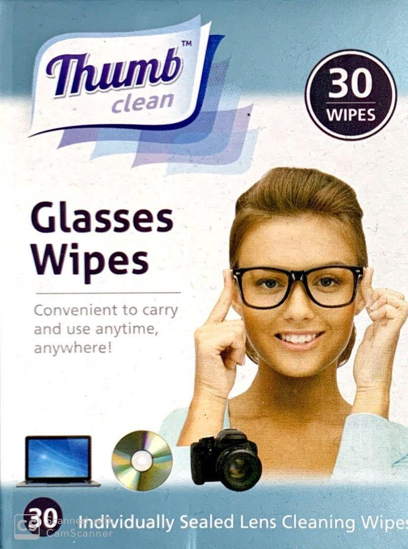 Thumb Clean Glasses Wipes 30 Individually Sealed Lens Cleaning Wipes (12 Pack)