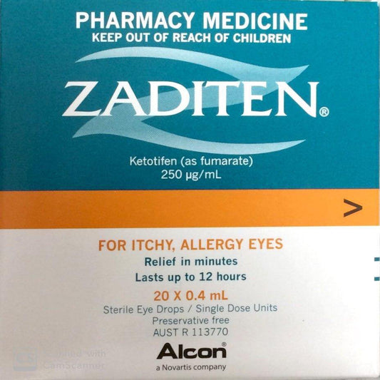 Zaditen Eye Drops Single Dose Units 20*0.4ml-Pharmacy Medicine